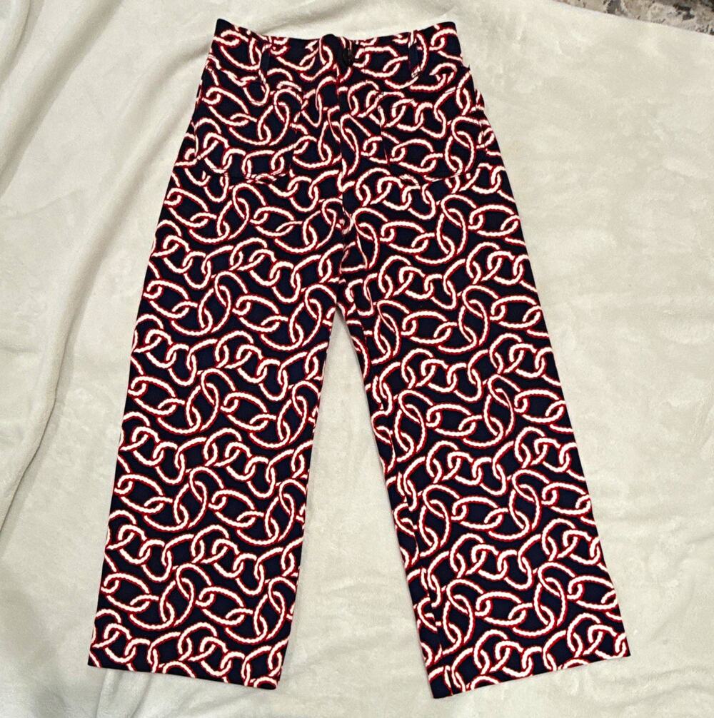 Maeve Women’s High-Rise Wide-Leg Size 28 Pants Geometric Print Cotton Twill